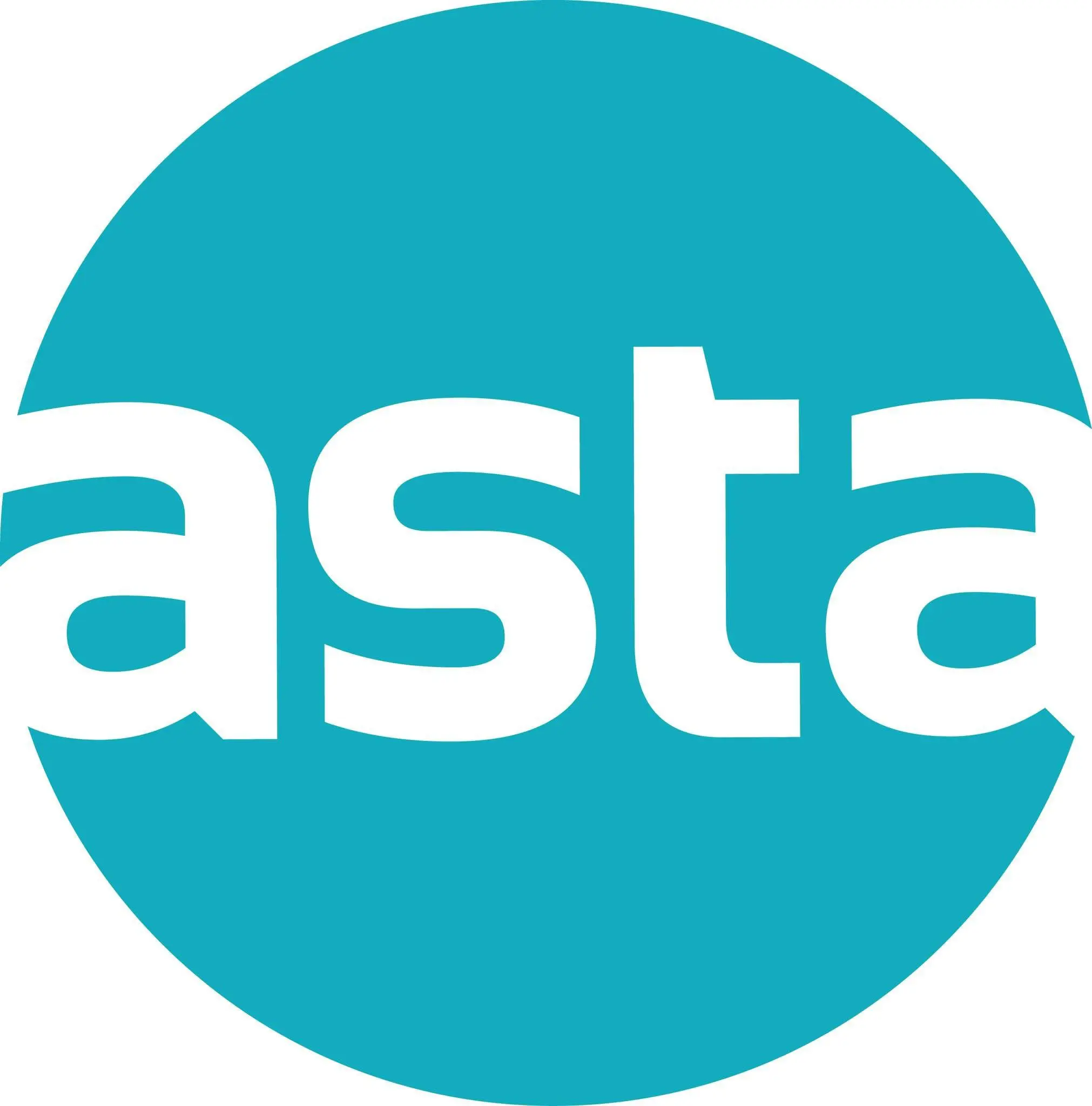 Logo with 'asta' text in white on a teal circular background.