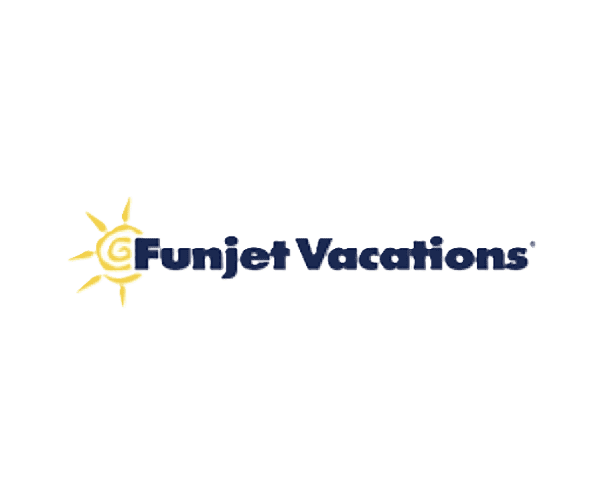 Logo of Funjet Vacations with a sun icon.