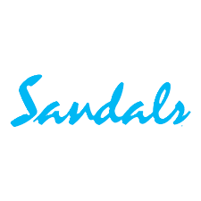 Blue cursive text spelling 'Sandals' on a transparent background.