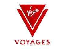 Virgin Voyages logo with red V and text.